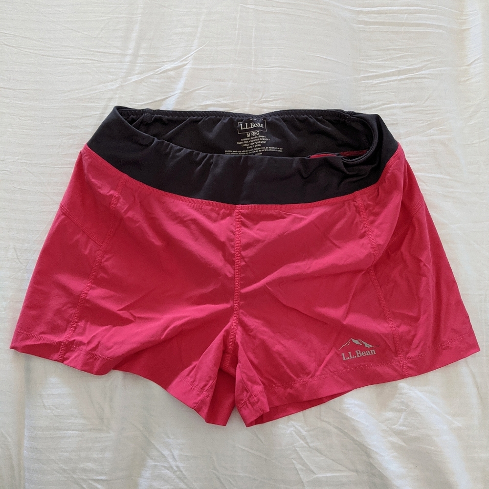 LL Bean pink shorts for swim, running, hiking